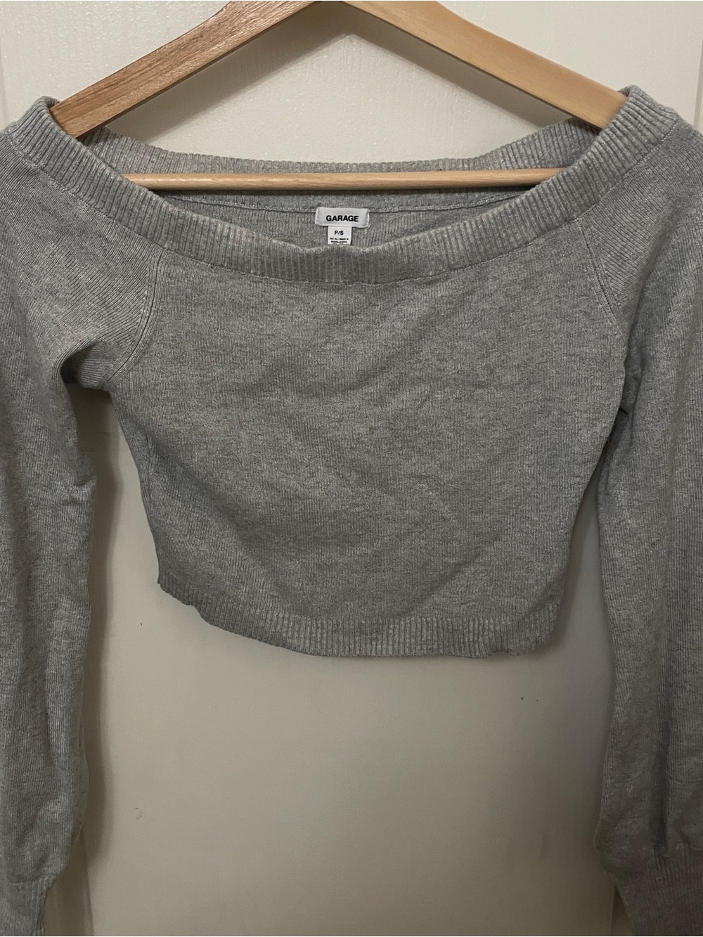 Garage Gray Off-Shoulder Cropped Sweater